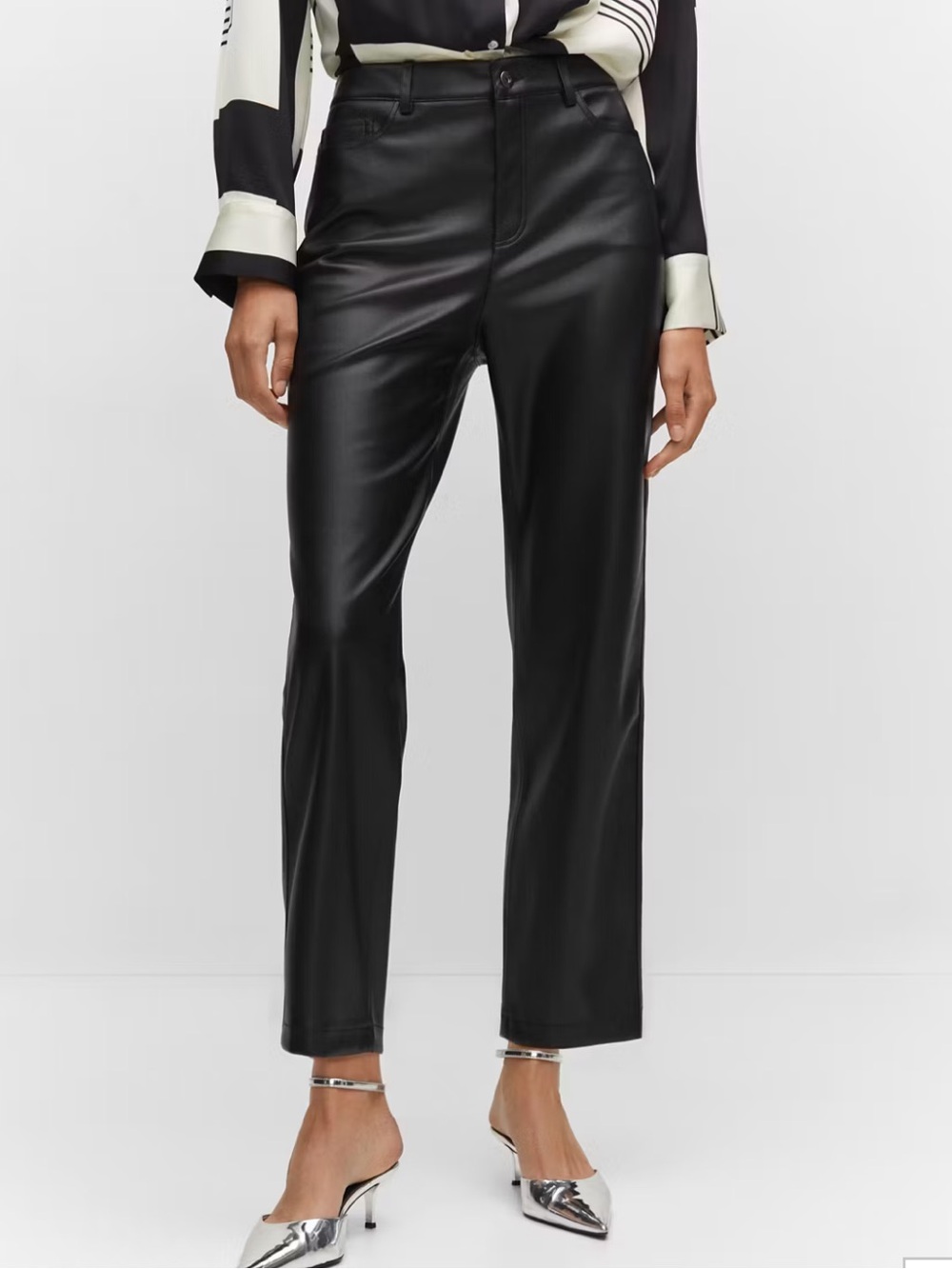 Mango Black Faux Leather Straight-Leg Pants